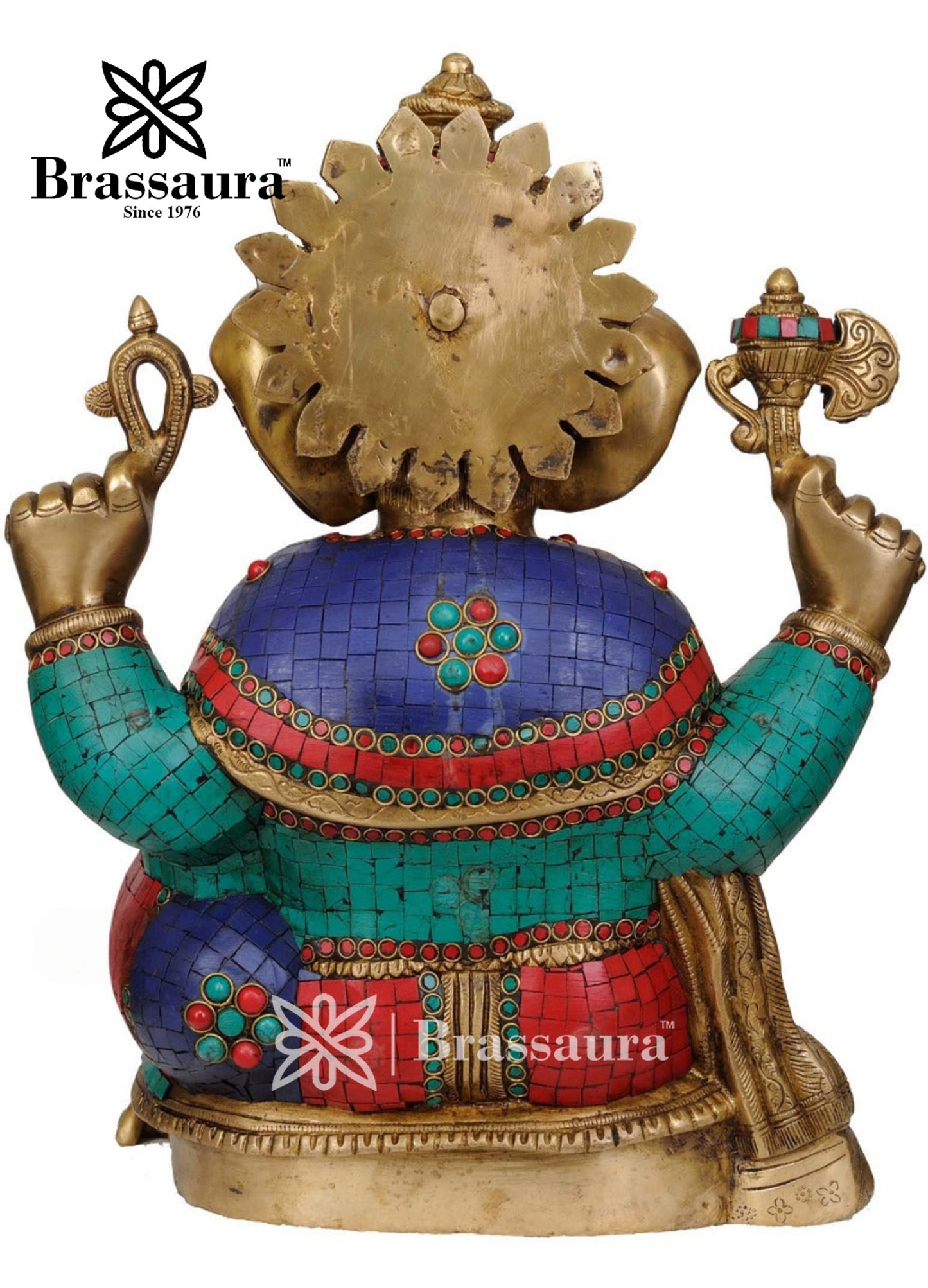 Brass Gem Stone Work Ganesha Statue For Home Decor And Gift Item Weight 19 Kg And Height 18 Inch