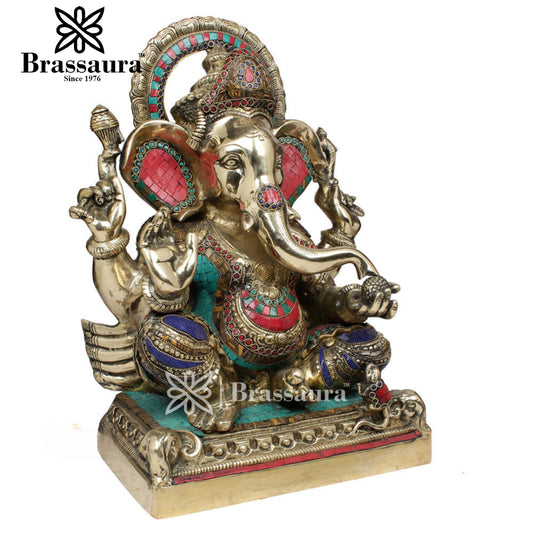Brassaura™ Brass Ganesha Statue for Home Décor & Gift | Weight 23 Kgs | Height 19 Inches