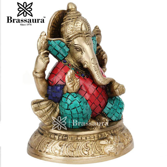 Brassaura™ Brass Ganesha Statue | Handcrafted Vinayaka Idol for Home & Décor | Height 4 Inches & Weight 1.3 Kgs
