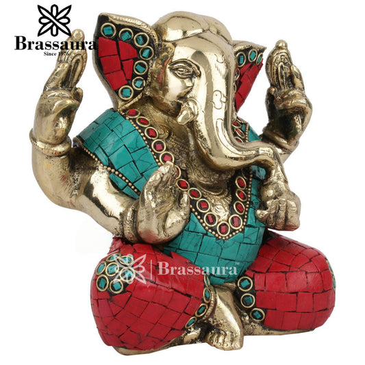 Brassaura™ Brass Ganesha Statue | Handcrafted Vinayaka Idol for Home & Décor | Height 5.5 Inches & Weight 2.3 Kgs
