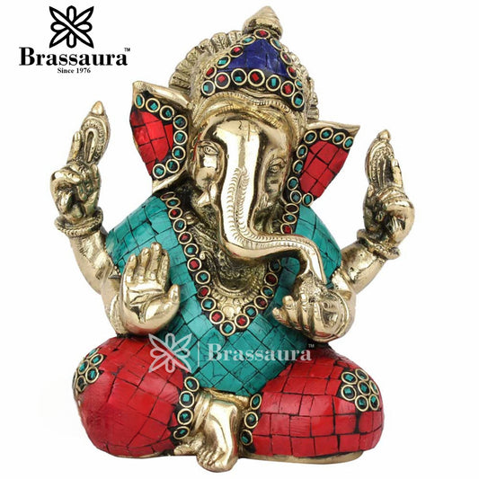 Brassaura™ Brass Ganesha Statue | Handcrafted Vinayaka Idol for Home & Décor | Height 7.5 Inches & Weight 2.4 Kgs