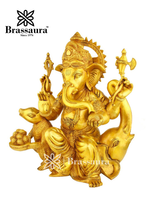 Brassaura™ Brass Ganesha Statue for Home Décor & Gift | Weight 28 Kgs | Height 24 Inches