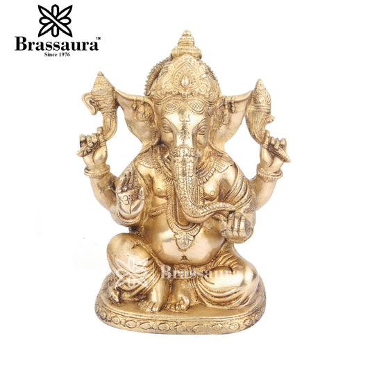 Brass Ganesha Statue For Home Decor And Gift Item Weight 2.8 Kg And Height 8 Inches