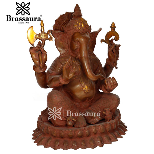 Brassaura™ Brass Ganesha Statue for Home Décor & Gift | Weight 31 Kgs | Height 22 Inches