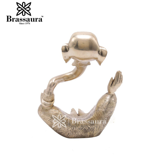 Brassaura™ Brass Modern Ganesha Idol for Home and Decor | Weight 2.1 Kgs | Height 8 Inches