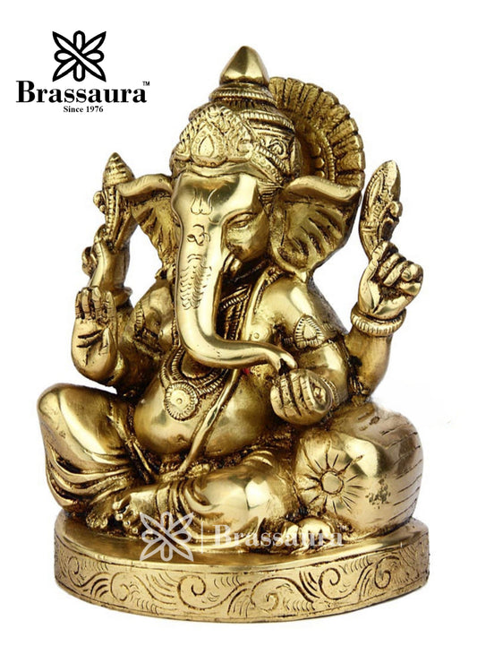 Brassaura™ Brass Ganesha Idol for Home and Decor | Weight 2 Kgs | Height 6 Inches