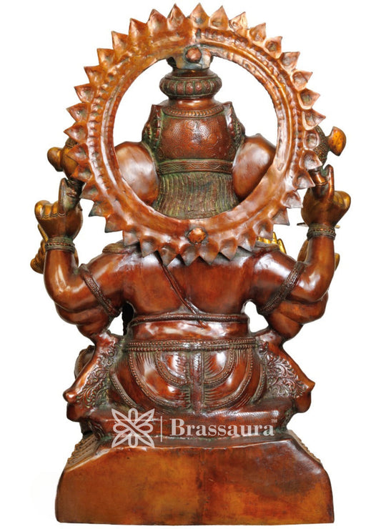 Brassaura™ Brass Ganesha Statue for Home Decor | Weight 63 Kgs | Height 37 Inches