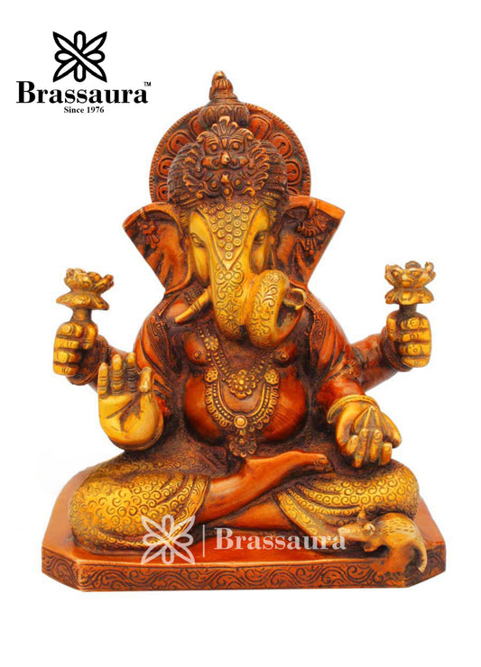 Brassaura™ Brass Ganesha Statue – “Pathfinder of Success” | Height 9 Inches & Weight 5 Kgs
