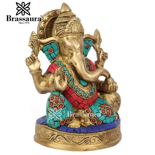 Brassaura™ Brass Ganesha Statue | Handcrafted Vinayaka Idol for Home & Décor | Height 7 Inches & Weight 2 Kgs