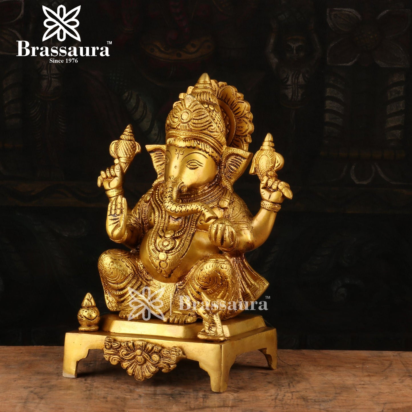 Brassaura™ Brass Ganesha Idol for Home and Decor | Weight 5.6 Kgs | Height 11 Inches
