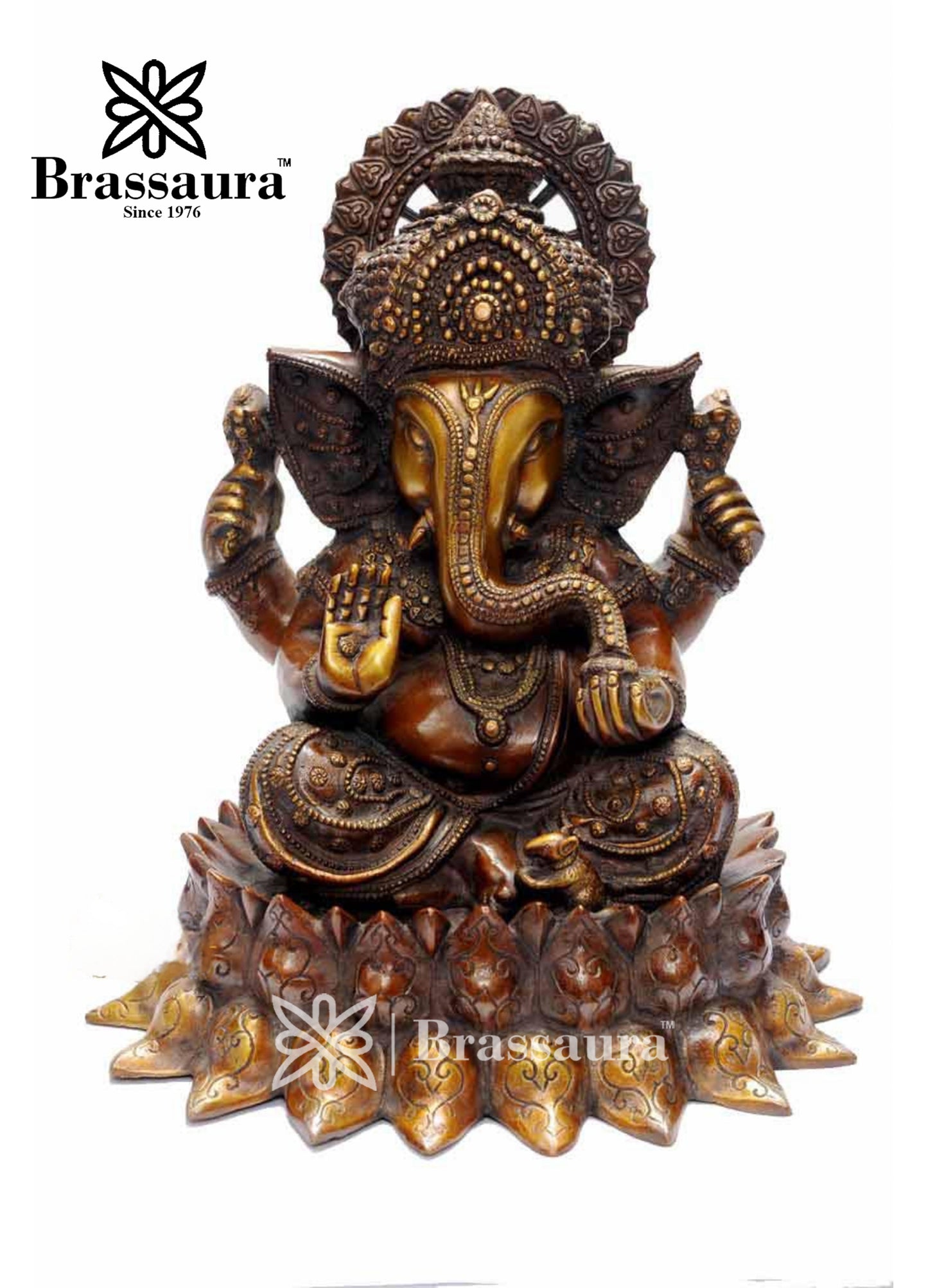 Brass Lotus Ganesh For Home Decor Weight 13 Kg And Height 15 Inch