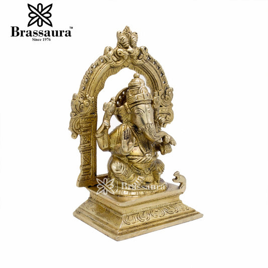 Brassaura™ Brass Ganesha Idol for Home and Decor | Weight 1.5 Kgs | Height 7 Inches
