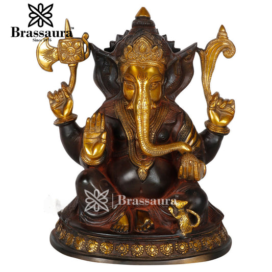 Brassaura™ Brass Ganesha Idol for Home Décor | Weight 8 Kgs | Height 11 Inches