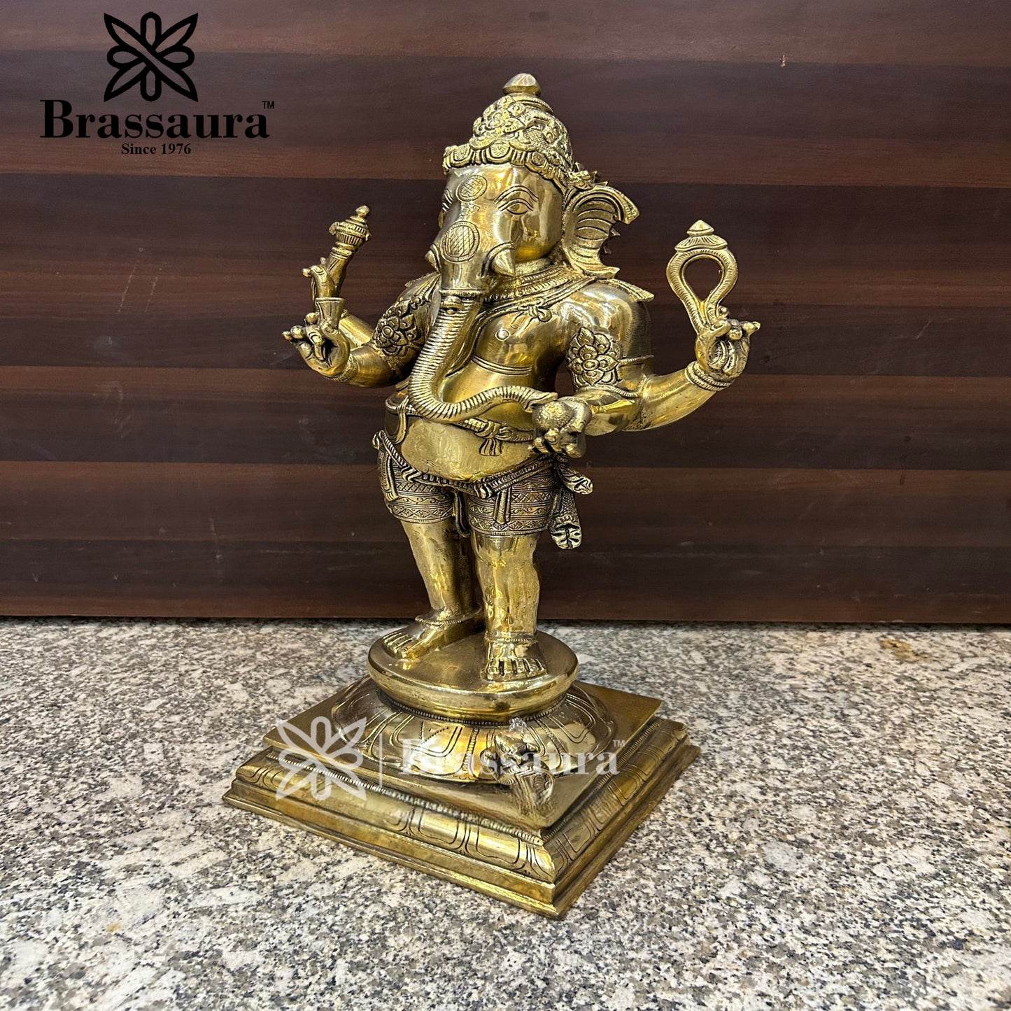 Brassaura™ Brass Standing Ganesha Statue for Home and Decor | Weight 11 Kgs | Height 18 Inches