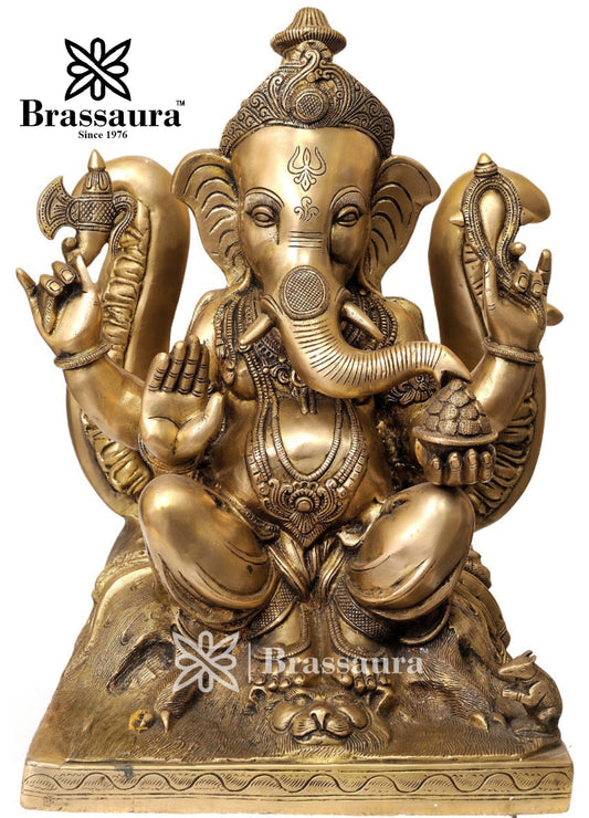 Brassaura™ Brass Bal Ganesha Idol for Home Decor | Weight 23 Kgs | Height 19 Inches