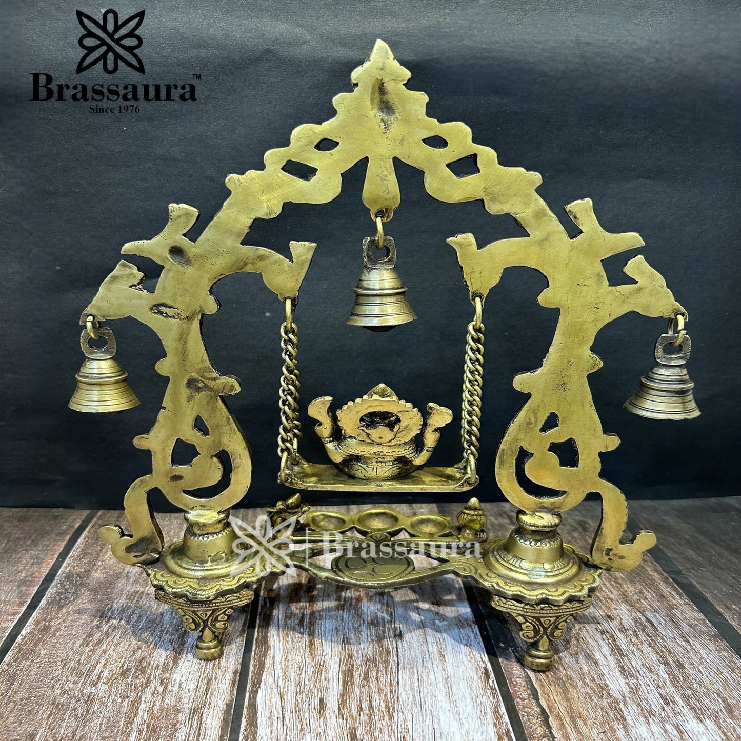 Brassaura™ Brass Ganesha Jhula Idol for Home and Decor | Weight 2.6 Kgs | Height 14 Inches