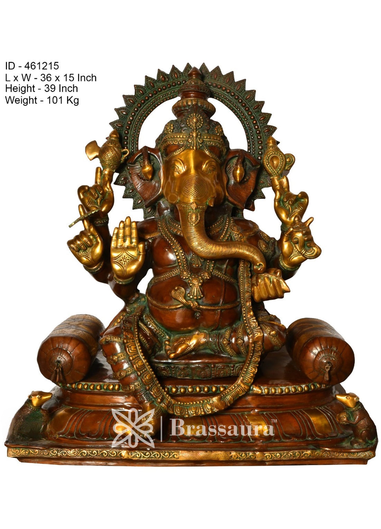 Brassaura™ Brass Ganesha with Sofa Idol for Home Decor | Weight 101 Kgs | Height 39 Inches