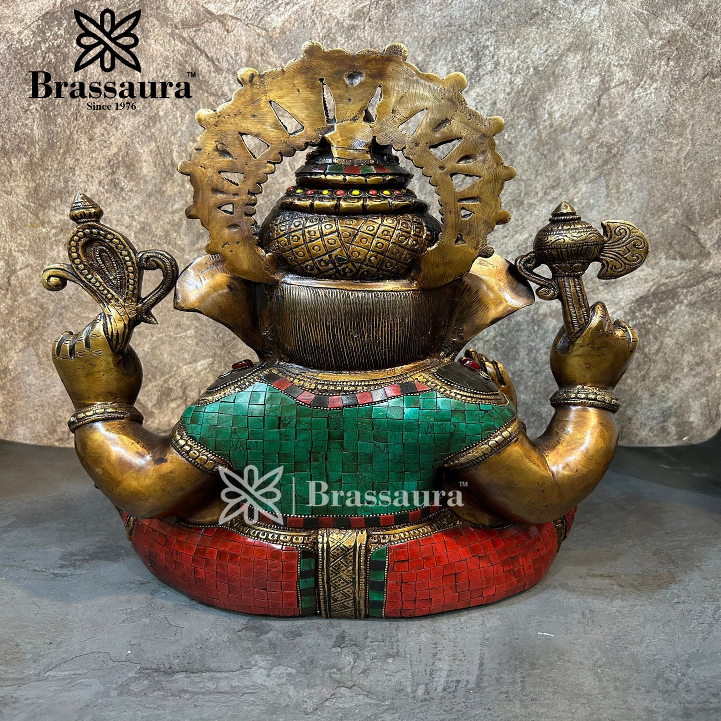 Brassaura™ Brass Ganesha Statue for Home and Decor | Weight 18.6 Kgs | Height 16 Inches