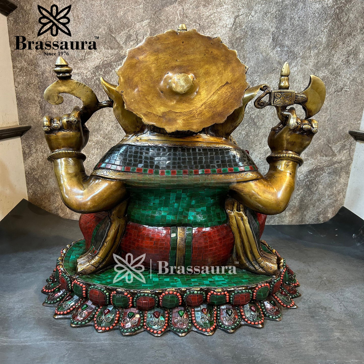 Brass Gem Stone Work Lotus Ganesha Statue For Home Decor And Gift Items Weight 31.8 Kg And Height 22.5 Inches