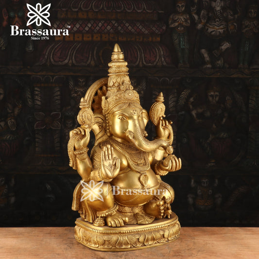 Brassaura™ Brass Ganesha Idol for Home and Decor | Weight 23 Kgs | Height 20 Inches