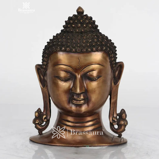 Brassaura® Copper Gold Buddha Head | Pure Superfine Brass Handcrafted Murti | Brass Statue for Home Temple, Pooja Room | Height 11 Inches | Weight 3.1 Kg
