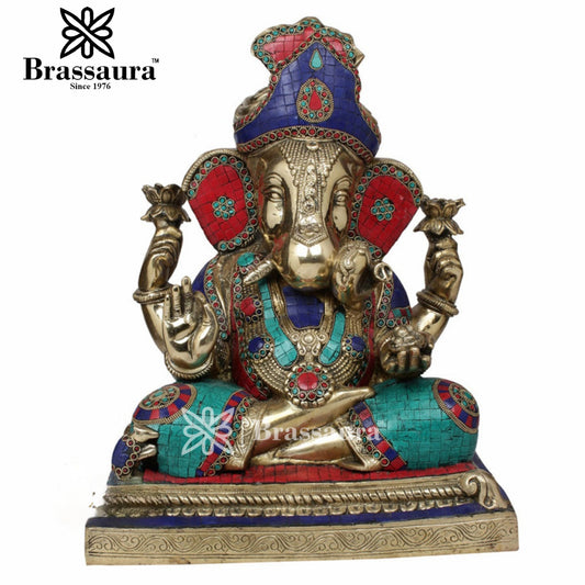 Brassaura™ Brass Ganesha Statue for Home Décor & Gift | Weight 25.5 Kgs | Height 20 Inches