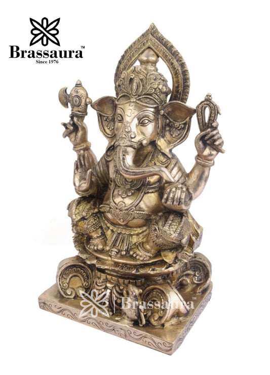 Brassaura™ Brass Ganesha Statue – “Harbinger of Prosperity” | Height 18 Inches & Weight 16 Kgs