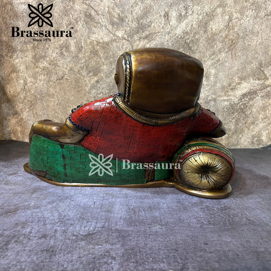 Brass Gem Stone Work Relaxing Ganesha Statue For Home Decor And Gift Items Weight 12.7 Kg And Height 11 Inches