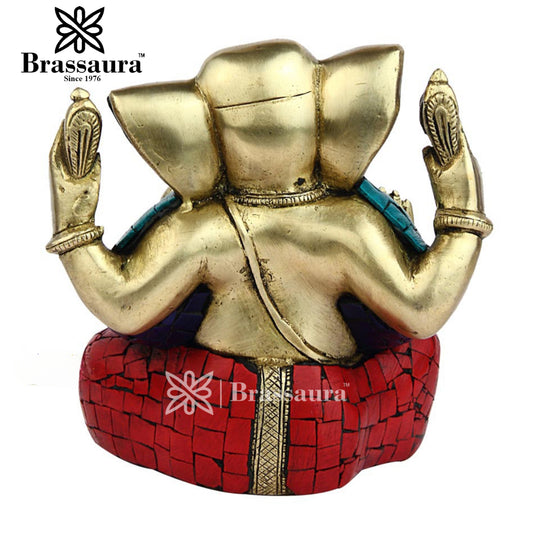 Brass Gem Stone Work Ganesha Statue For Home Decor Weight 2 Kg And Height 6 Inch