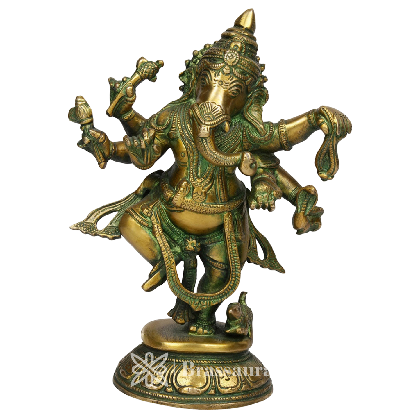 Brassaura™ Brass Dancing Ganesha Idol for Home and Decor | Weight 2.8 Kgs | Height 9 Inches