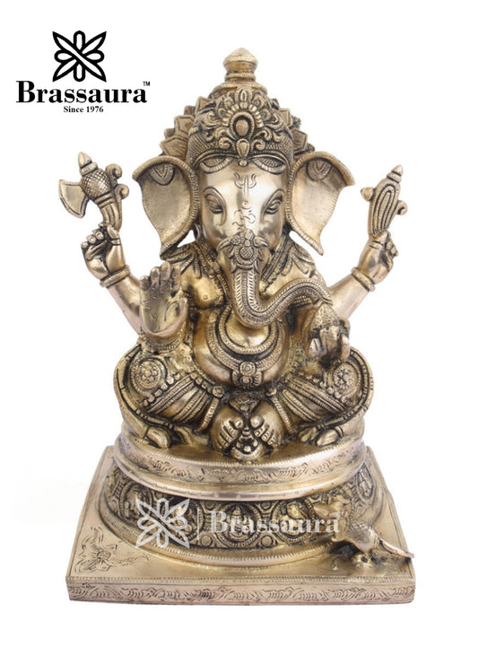 Brassaura™ Brass Ganesha Statue – “Bestower of Wisdom” | Height 13 Inches & Weight 11 Kgs