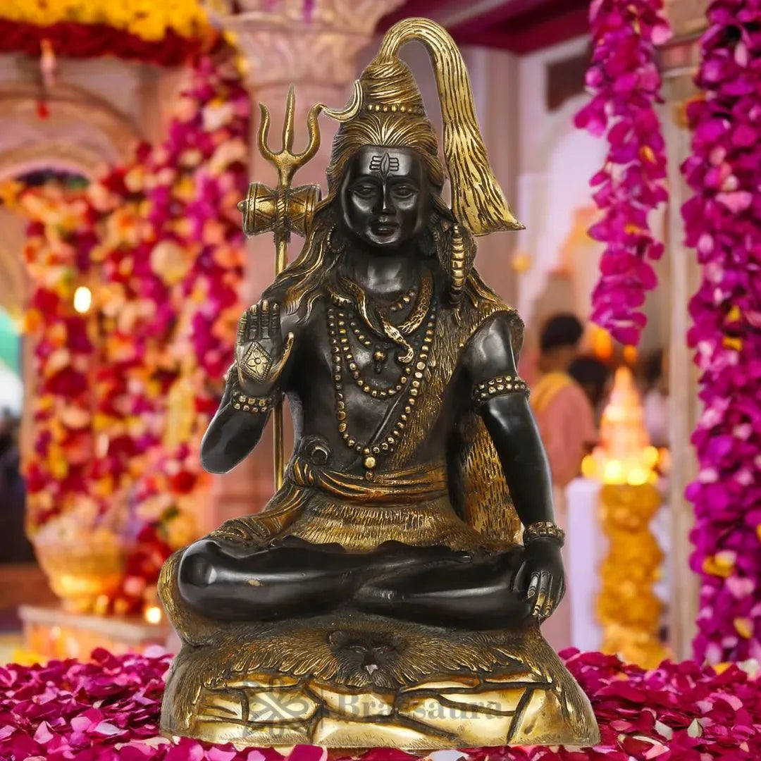 Brassaura™ Brass Lord Shiva Idol – Height 14.8 Inches & Weight 6.4 Kgs | Divine Temple Use