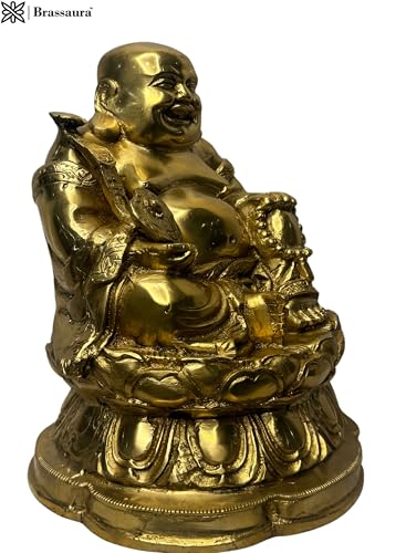 Brassaura™ Brass Buddha Statue Golden Color for Home Decor Weight 4.5 Kg Height 21 cm