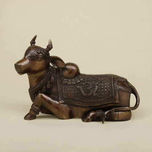 Brassaura™ Brass Nandi Statue | 8 Inches Height | 6.06 Kgs Weight | Copper Finish