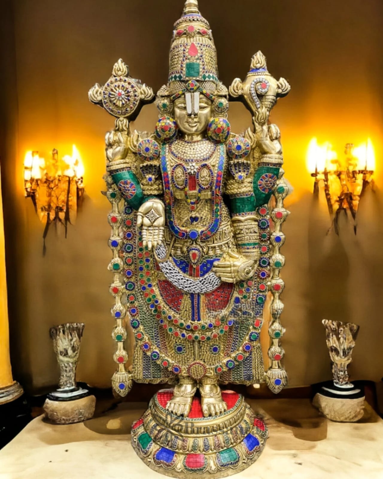 Brassaura™ Pure Brass Tirupati Balaji Idol with Stonework – 48 Inches, 49 Kgs
