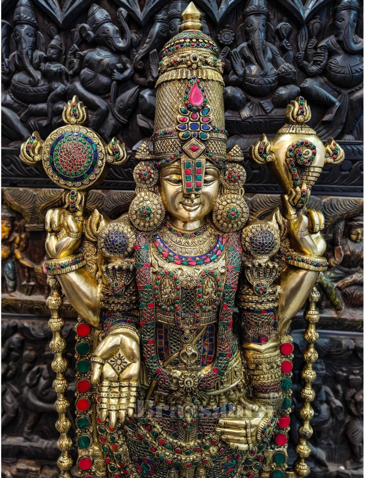 Brassaura™ Pure Brass Tirupati Balaji Idol with Stonework – 48 Inches, 49 Kgs