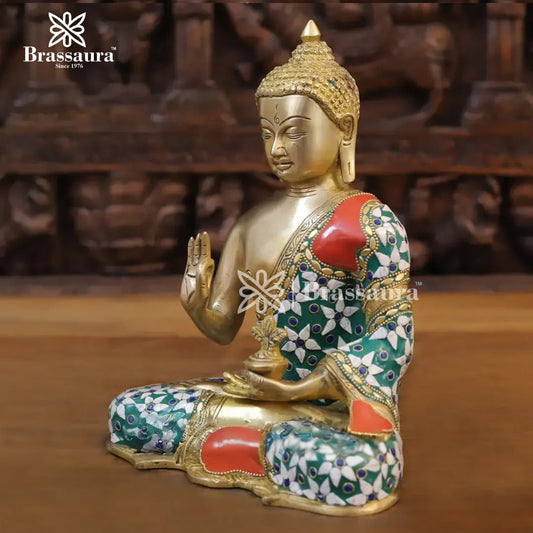 Brass Buddha For Home And Décor Weight 4.14 kg Height 10.5 Inch