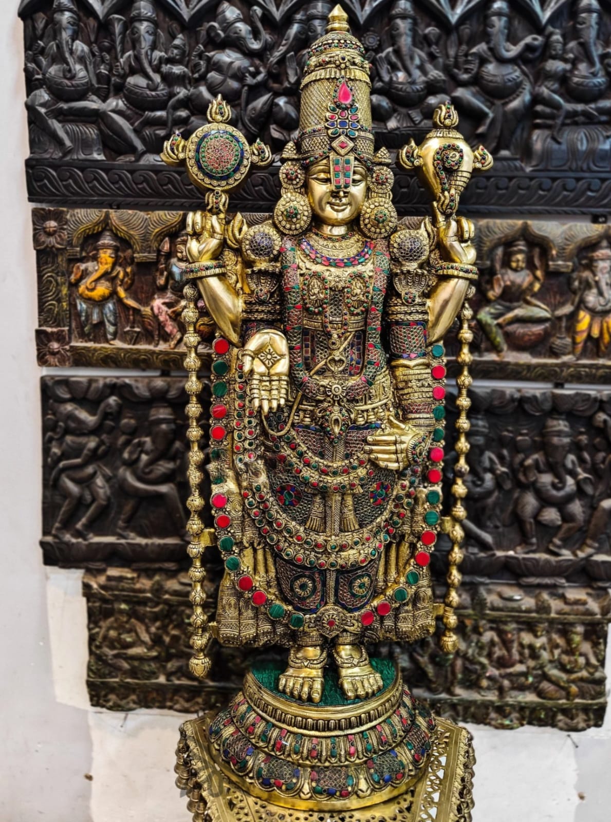 Brassaura™ Pure Brass Tirupati Balaji Idol with Stonework – 48 Inches, 49 Kgs