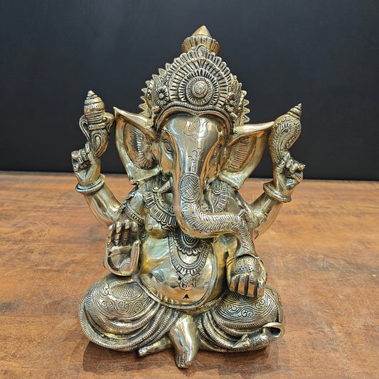 Brassauraยฎ Lord Ganesha Brass Idol | Premium Solid Brass Ganpati Murti with Antique Finish | Handcrafted Hindu God Statue for Home Temple, Pooja Room & Spiritual Dรฉcor | Height 12 Inches | 9.2 Kg