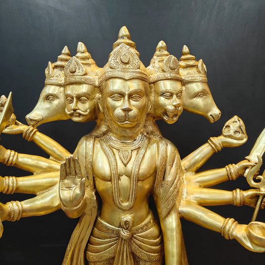 Brassaura® Brass Panchmukhi Hanuman Statue | Handcrafted Five-Faced Hanuman Idol for Home Temple, Office & Spiritual Décor | 35 Inches | 48 Kg
