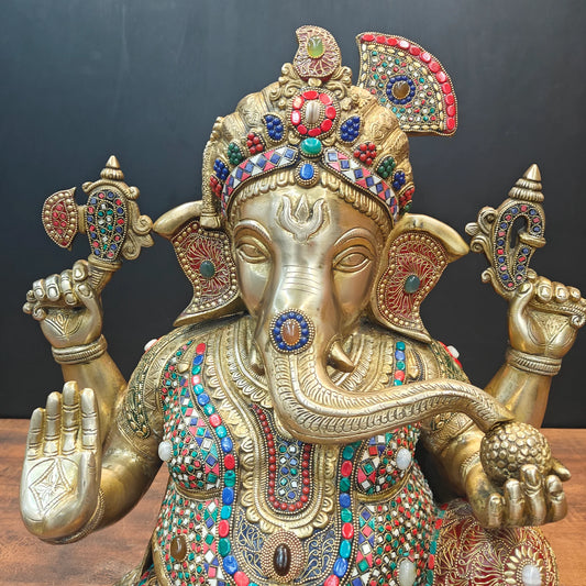 Brassauraยฎ Brass Lord Ganesha Idol with Meenakari Work | Handcrafted Ganpati Bappa Murti for Home Temple, Living Room & Spiritual Dรฉcor | 21 Inches | 27 Kg