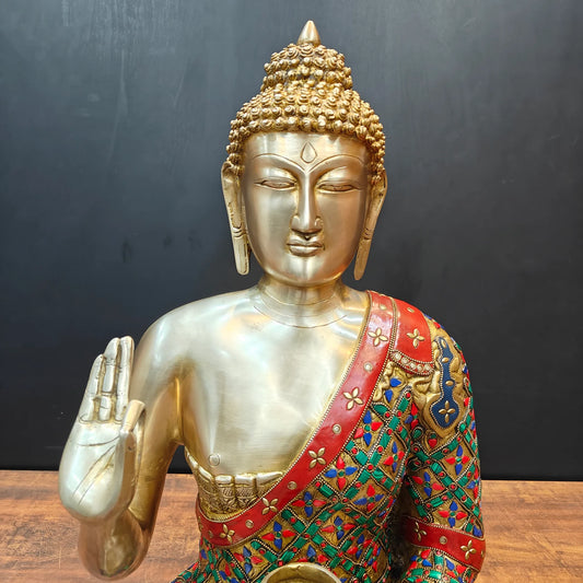 ब्रासोरा® वृंदावन वेणुगोपाल कृष्ण पीतल की प्रतिमा मोर के साथ | एंटीक नीला और सुनहरा रंग | ऊँचाई 20 इंच