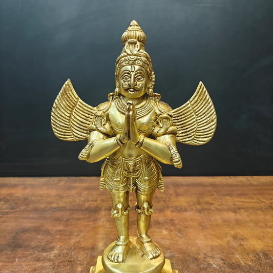Brassaura® Handmade Brass Garuda Idol | Garuda Bhagwan Murti for Home Temple, Pooja Room & Spiritual Décor | Height 15 Inches | 5 Kg