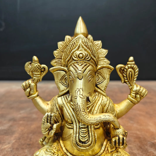 Brassaura® Handcrafted Brass Lord Ganesha Idol | Premium Ganpati Statue for Home Temple, Living Room & Office Décor | 8 Inches | 2.7 Kg