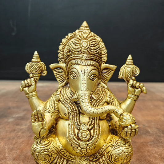 Brassauraยฎ Handmade Brass Lord Ganesha Idol | Ganesh Murti for Home Temple, Office & Pooja Room | Height 8 Inches | 3.5 Kg