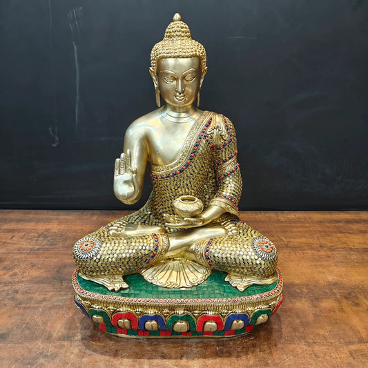 ब्रासोरा® वृंदावन वेणुगोपाल कृष्ण पीतल की प्रतिमा मोर के साथ | एंटीक नीला और सुनहरा रंग | ऊँचाई 20 इंच