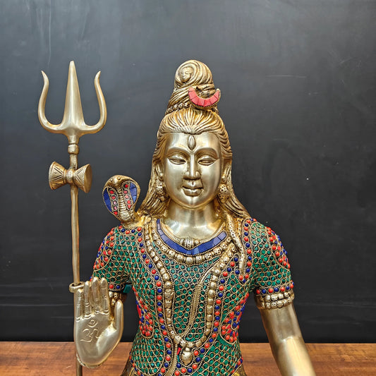 Brassaura® Handmade Brass Meditating Lord Shiva Idol | Shiv Shankar Murti for Home Temple, Living Room & Spiritual Décor | Height 24 Inches | 17.5 Kg