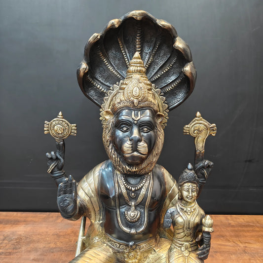 Brassaura® Brass Narasimha with Prahlad Statue | Lord Narasimha Avatar Idol with Sheshnag Canopy | Spiritual Home Décor & Temple Murti | 23 Inches | 25 Kg