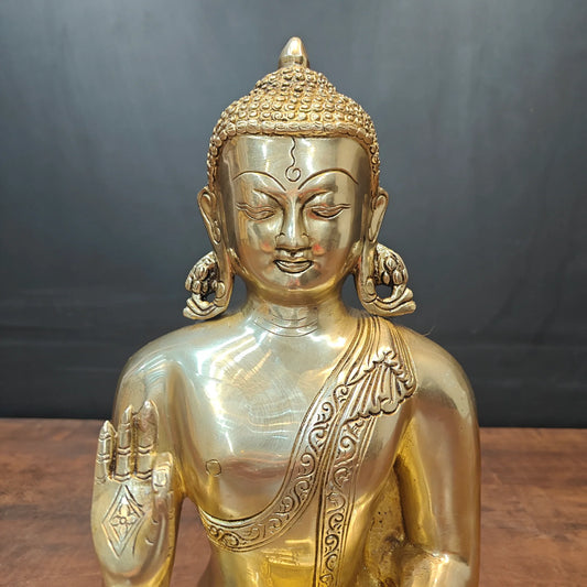 Brassaura® Brass Meditating Buddha Statue | Peaceful Buddha Idol in Abhaya Mudra | Sacred Brass Sculpture for Home Temple, Meditation & Spiritual Décor | 13 Inches | 6 Kg