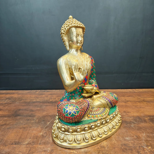 ब्रासोरा® वृंदावन वेणुगोपाल कृष्ण पीतल की प्रतिमा मोर के साथ | एंटीक नीला और सुनहरा रंग | ऊँचाई 20 इंच